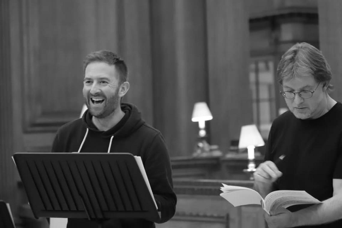 The composer with trumpeter Alan Thomas at St Bride's